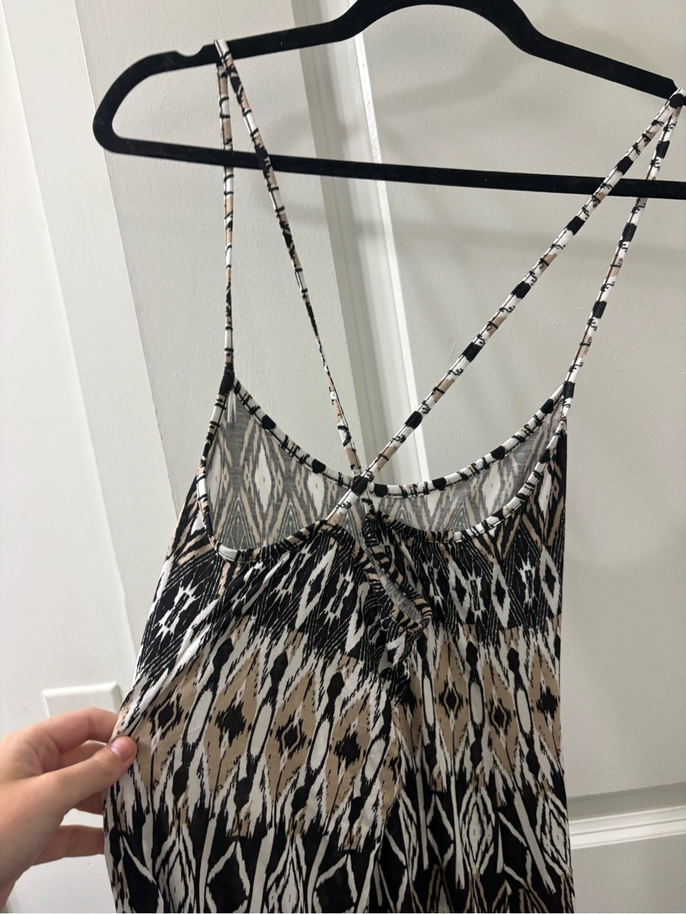 Spaghetti-Strap Maxi Dress in Black, White & Tan - Picture 4 of 4